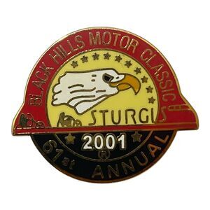 Sturgis Rally Pin 2001 61st Annual Black Hills Motor Classic Red and Black 1 In